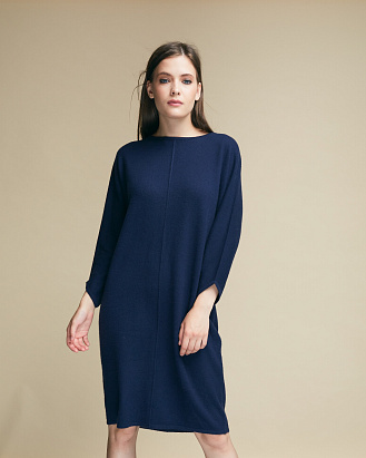 Платье из кашемира 9058 темно-синее